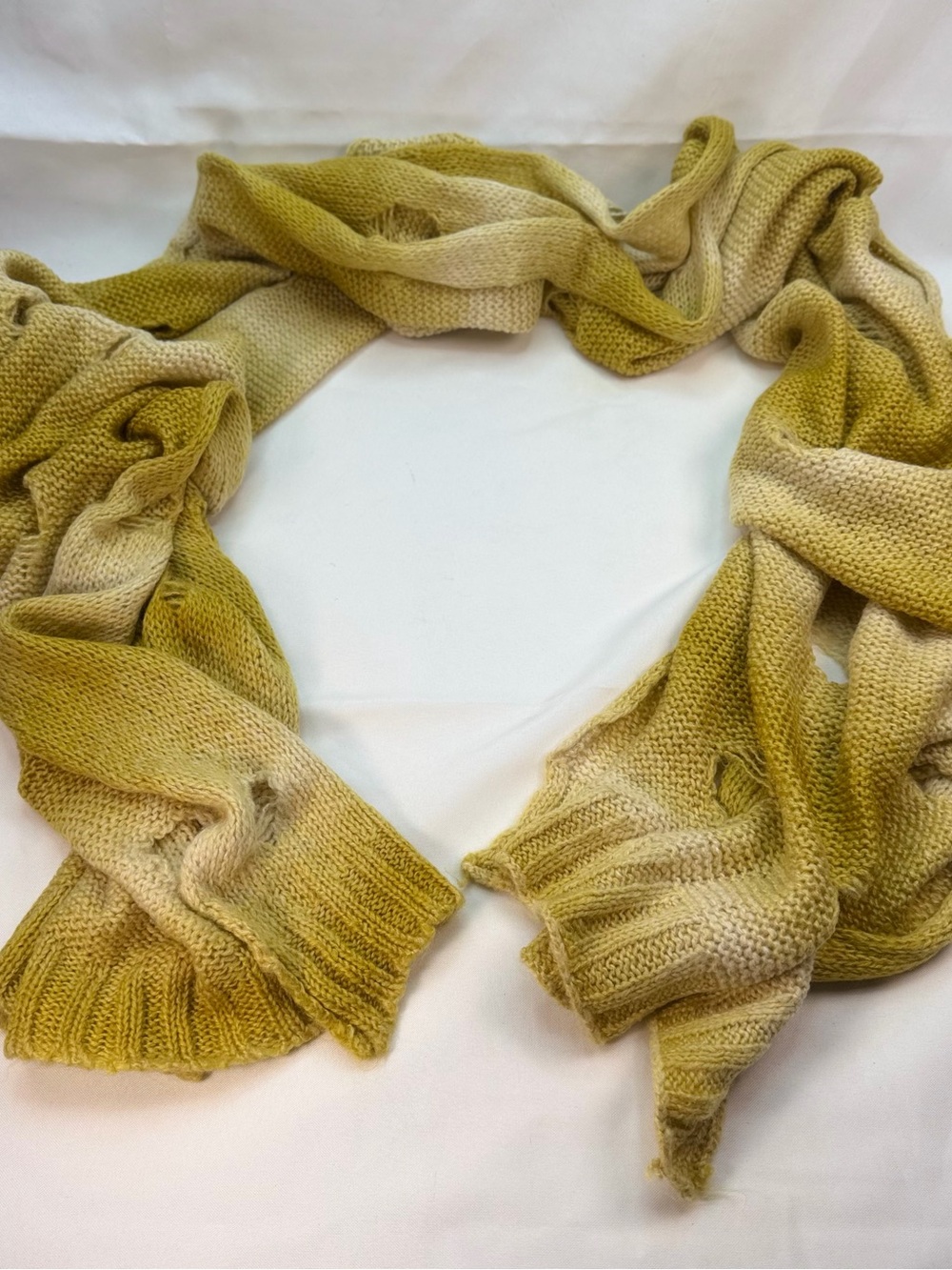 Oversized Distressed Knit Scarf Wrap 20x80 Mustard Cream Ombre 100% Acrylic NEW